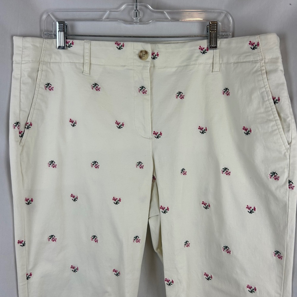 Talbots Womens 16 Relaxed Chino Pants Ivory Pink Floral Embroidered Straight Leg - Picture 3 of 9